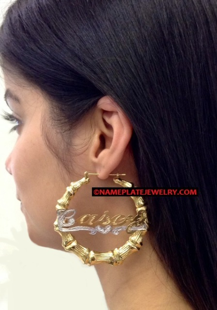 Personalized Hoop Bamboo and Name Earrings